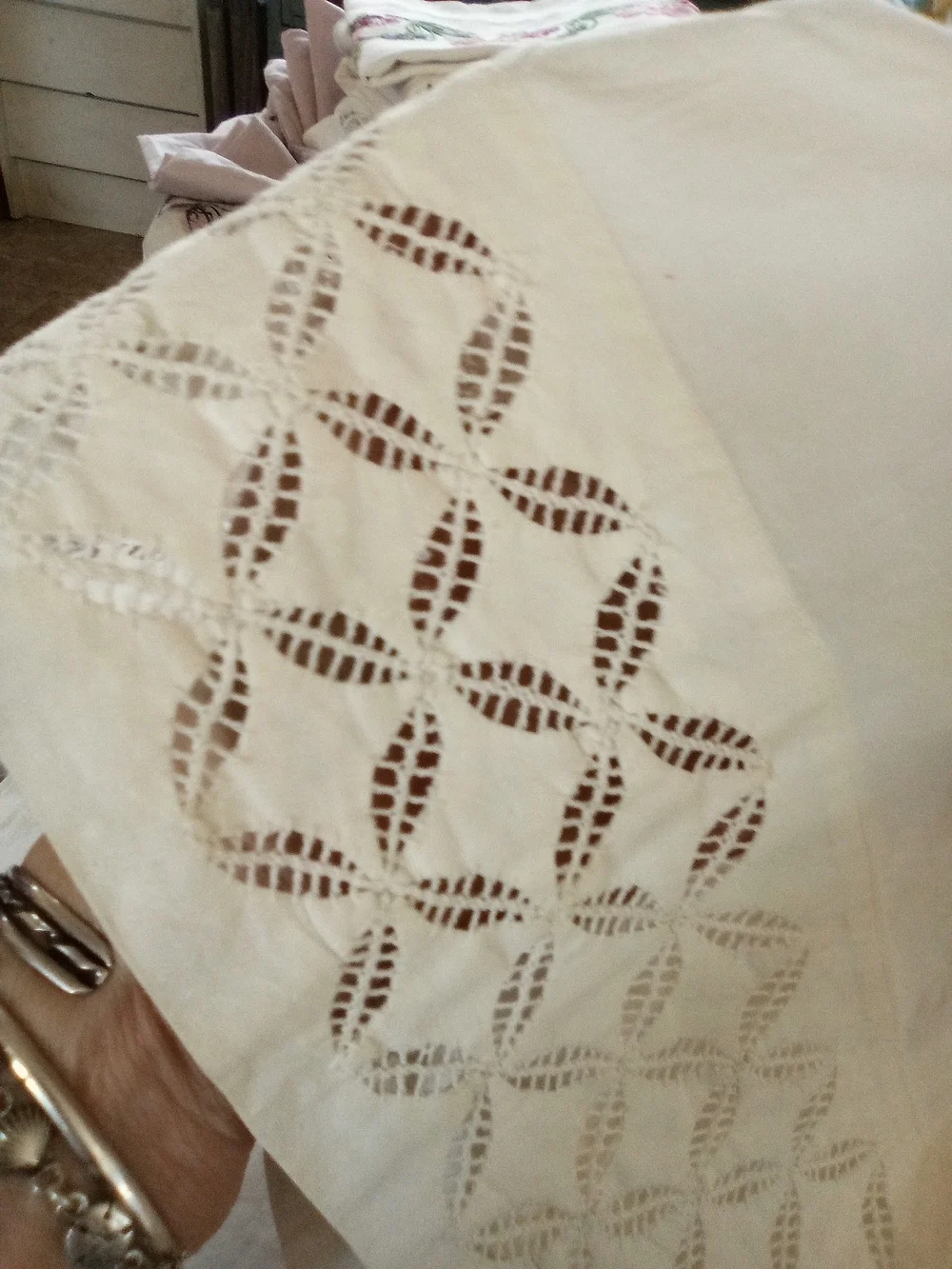 Vintage Cutwork Pillowcase Flat Sheet Set Cotton
